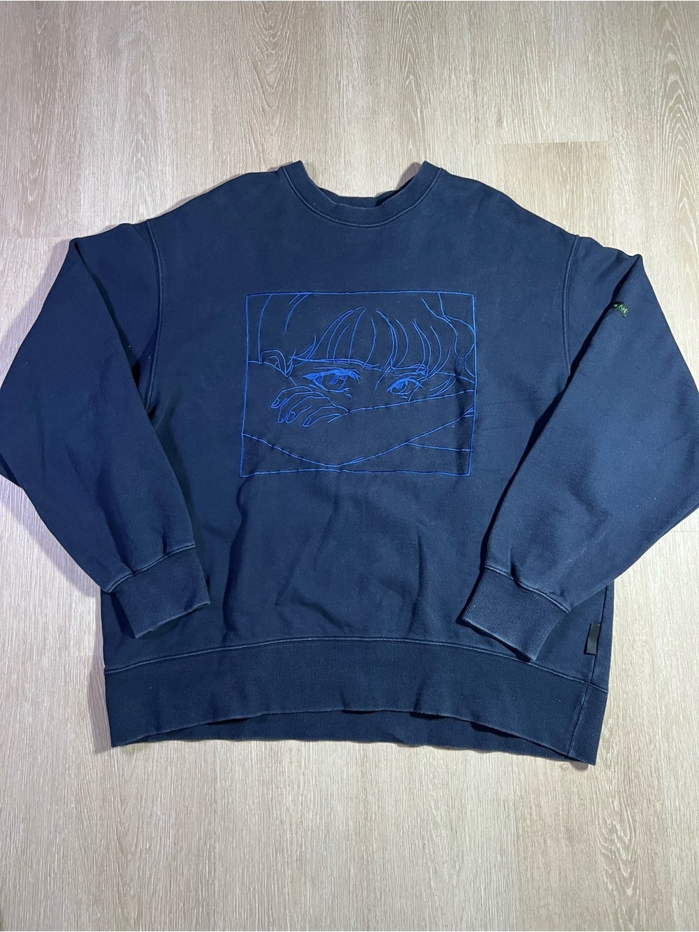 Ajobyajo Embroidered Blue Oversized Anime Hoodie